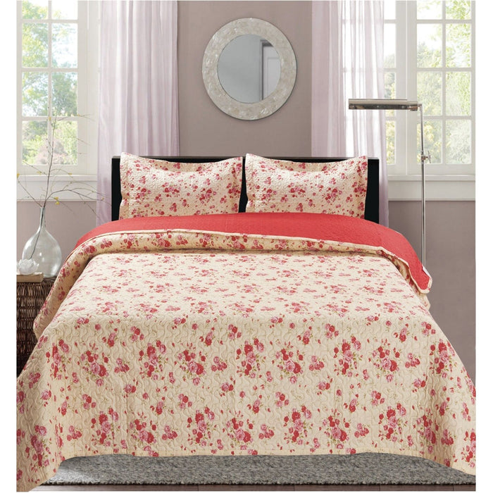 Shopbobbys Premius Bryson Rose Printed Reversible Quilt Set, Red