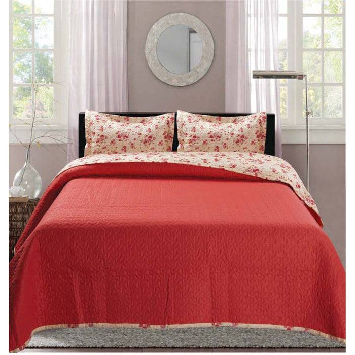 Shopbobbys Premius Bryson Rose Printed Reversible Quilt Set, Red