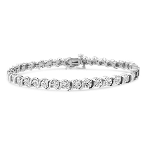 Bids.com 14K Rose Gold Plated .925 Sterling Silver 1/10 Cttw Diamond Round Miracle Plate and "S" Link Tennis Bracelet (I-J Color, I2- I3 Clarity) - 7" Bracelets