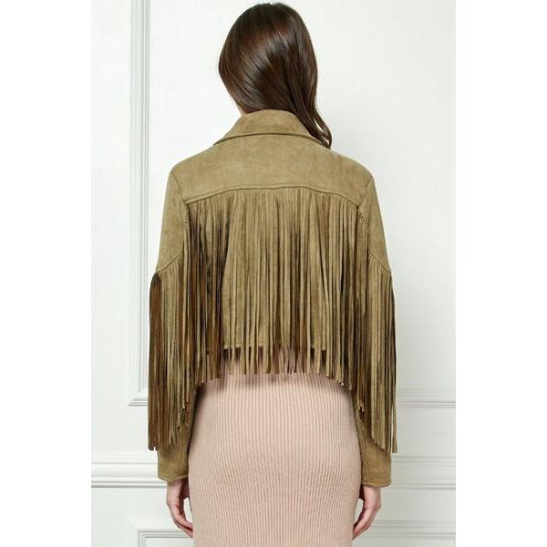 Veveret Suede Fringe Long Sleeve Moto Jacket