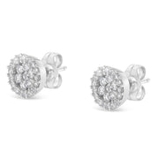 Bids.com 14K White Gold 1/2 Cttw Brilliant-Cut Diamond Halo-Style Cluster Round Button Stud Earrings (H-I Color, I1-I2 Clarity) Earrings