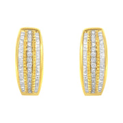 Bids.com 10K Yellow Gold 3/4 Cttw Pave and Channel Set Diamond Triple Row Modern Hoop Earrings (I-J Color, I2-I3 Clarity) Earrings