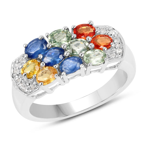 Bids.com 2.05 Carat Genuine Multi Sapphire .925 Sterling Silver Ring Rings