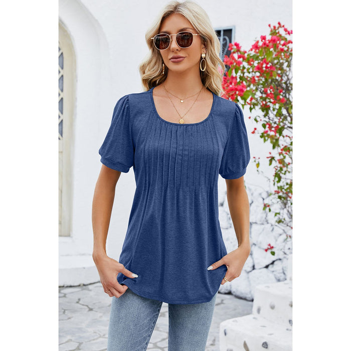 Ruched Scoop Neck Short Sleeve Blouse