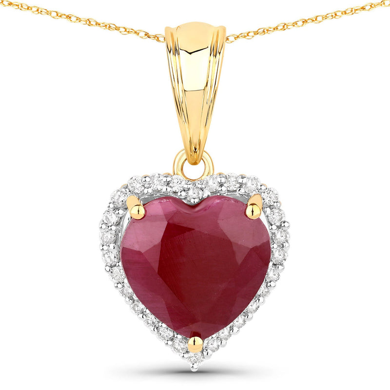 Bids.com 4.47 Carat Genuine Ruby and White Diamond 14K Yellow Gold Pendant Pendants