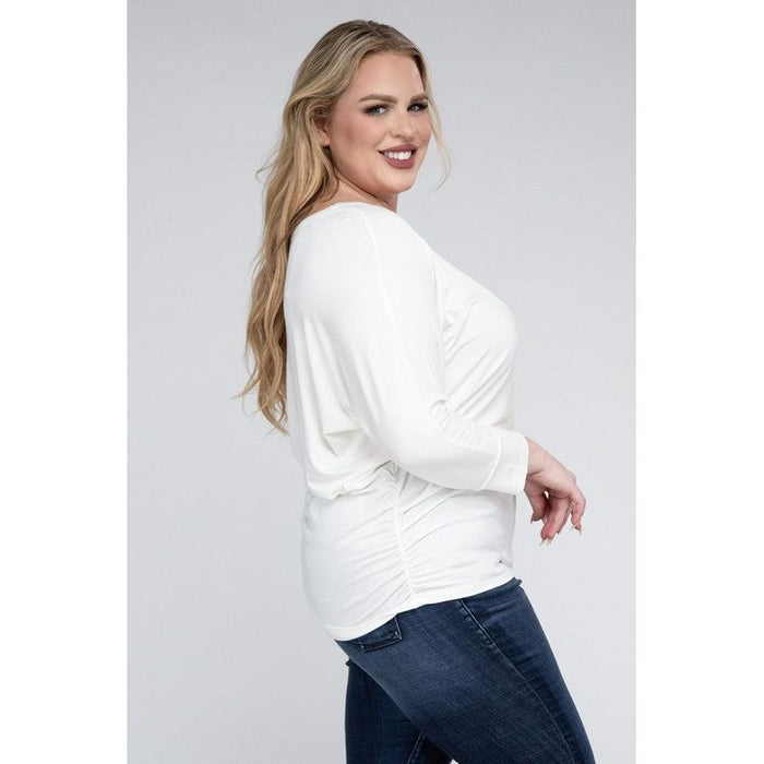 Plus Luxe Rayon Boat Neck 3/4 Sleeve Top