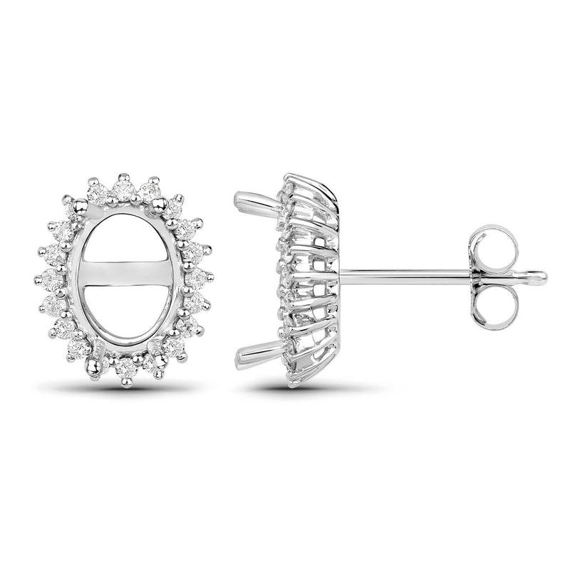 Bids.com 0.26 Carat Genuine White Diamond 14K White Gold Semi Mount Earrings - holds 8x6mm Oval Gemstones Earrings