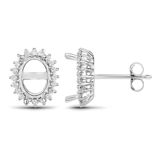 Bids.com 0.26 Carat Genuine White Diamond 14K White Gold Semi Mount Earrings - holds 8x6mm Oval Gemstones Earrings