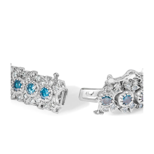 Bids.com 14K White Gold 10.0 Cttw Blue and White Diamond Vintage-Inspired Floral Cluster Link 7" Bracelet (H-I Color, SI2-I1 Bracelets
