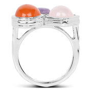 Bids.com 5.21 Carat Genuine Rose Quartz, Carnelian And Charolite .925 Sterling Silver Ring Rings