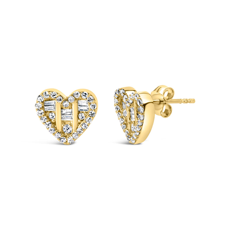 Bids.com 14K Yellow Gold Plated .925 Sterling Silver 1/2 Cttw Round and Baguette Diamond Composite Heart Shaped Stud Earring (I-J Color, SI2-I1 Clarity) Earrings
