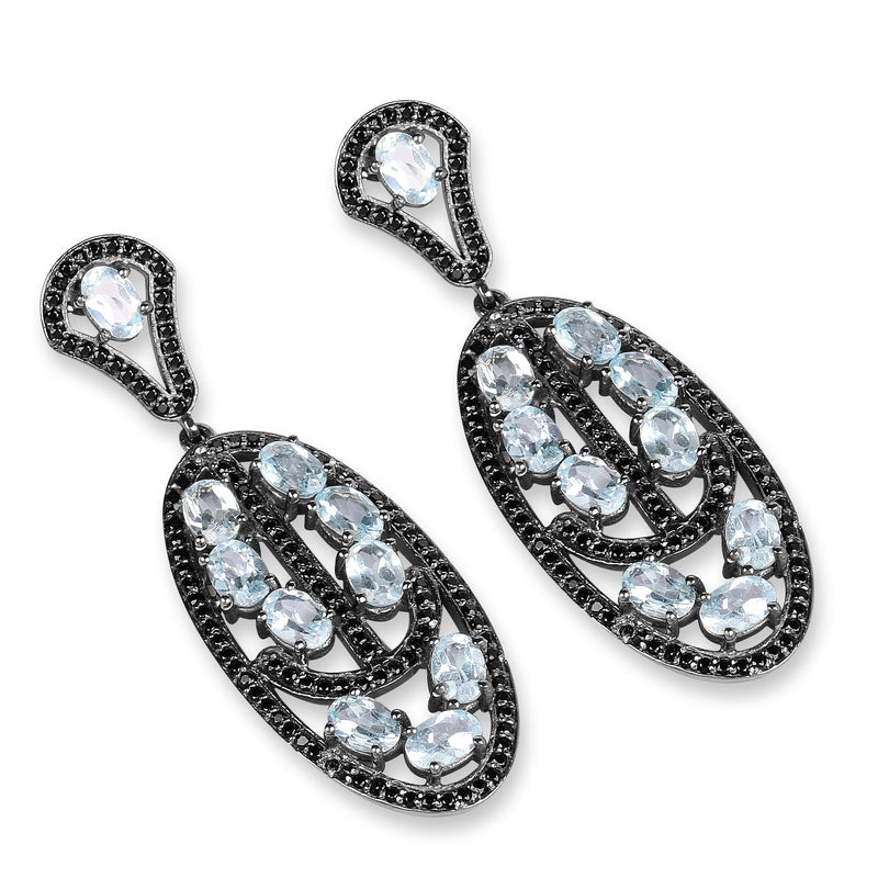 Bids.com 13.80 Carat Genuine Blue Topaz and Black Spinel .925 Sterling Silver Earrings Earrings