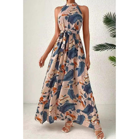 Tied Slit Floral Sleeveless Dress