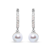 Bids.com 10K White Gold 6x6 MM Cultured Freshwater Pearl and Diamond Accent Drop Huggy Earring (H-I Color, I1-I2 Clarity) Earrings