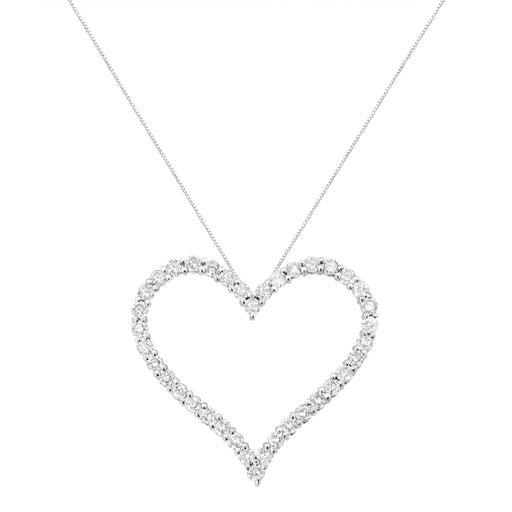 Bids.com .925 Sterling Silver 3.0 cttw Round-Cut Diamond Open Heart Pendant Necklace (I-J Color, I2-I3 Clarity) - 18" Necklaces
