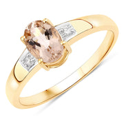 Bids.com 0.73 Carat Genuine Morganite and White Diamond 14K Yellow Gold Ring Rings