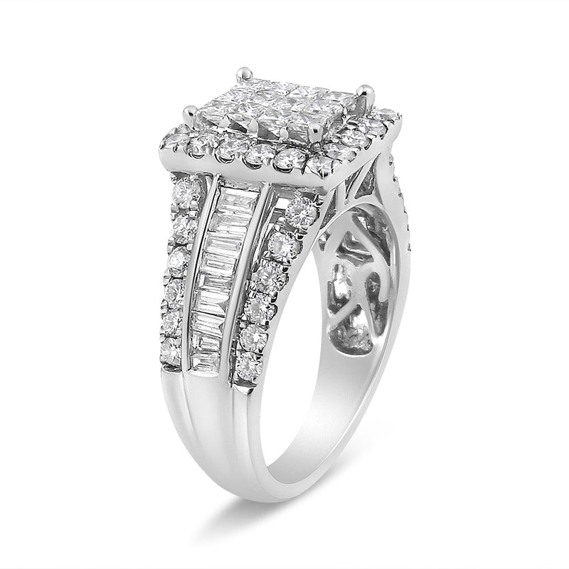 Bids.com 14K White Gold 2.00 Cttw Composite Head with Halo and Side Stones Diamond Ring (H-I Color, SI1-SI2 Clarity) - Ring Size 7 Rings