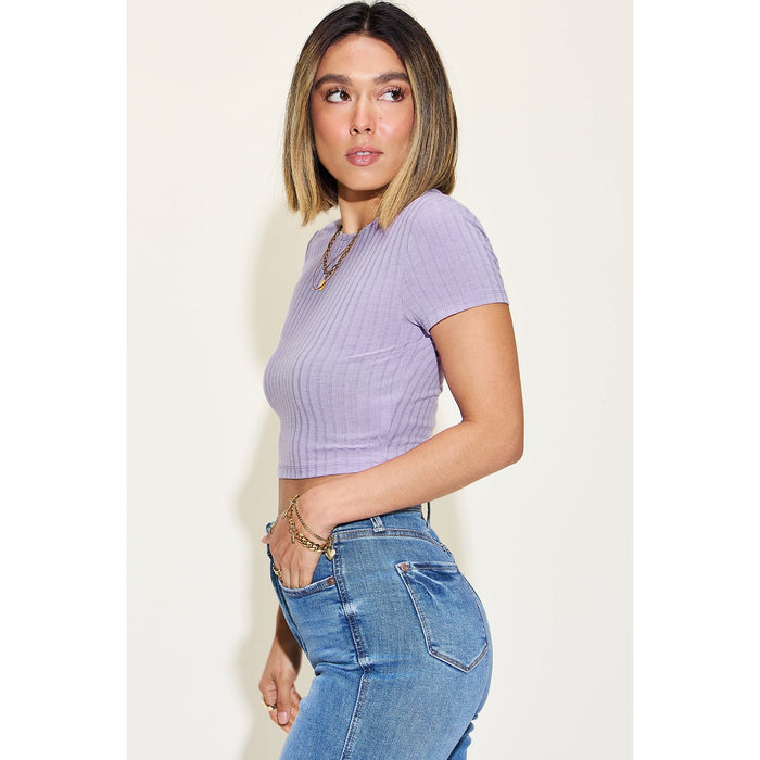 Basic Bae Ribbed Round Neck Short Sleeve T-Shirt