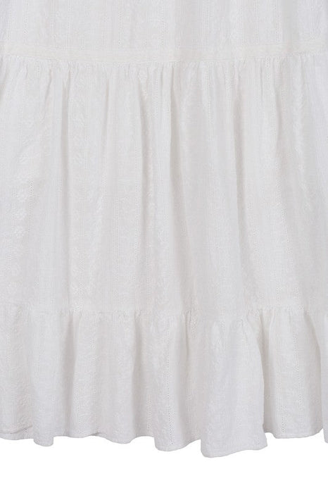 Lilou Embroidered White V Neckline Tiered Dress