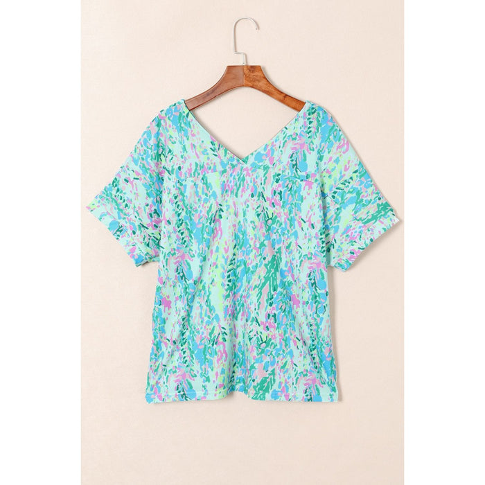 Printed V-Neck Short Sleeve T-Shirt