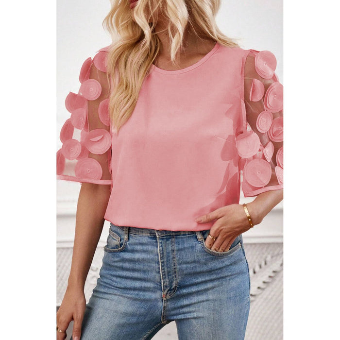 Applique Round Neck Half Sleeve Blouse