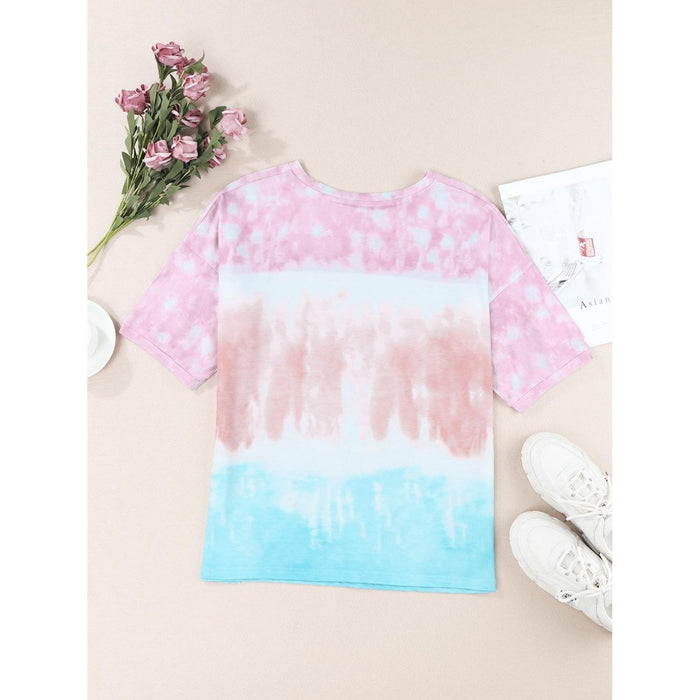 Tie-Dye Lace Trim Round Neck Top