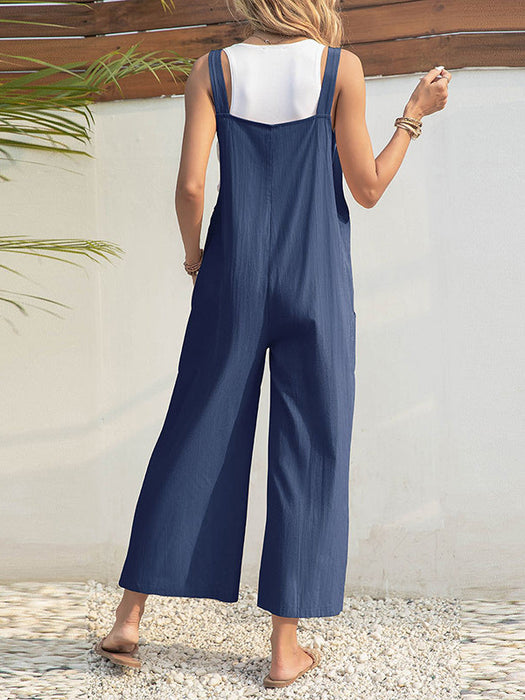 Loose Wide Leg Solid Color Square-Neck Overalls by migunica