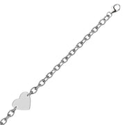 Bids.com Sterling Silver Rhodium Plated Chain Bracelet with a Flat Heart Station Bracelets