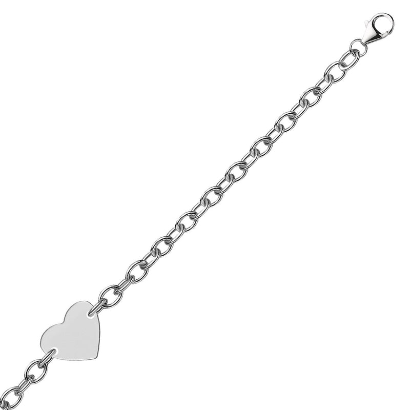 Bids.com Sterling Silver Rhodium Plated Chain Bracelet with a Flat Heart Station Bracelets