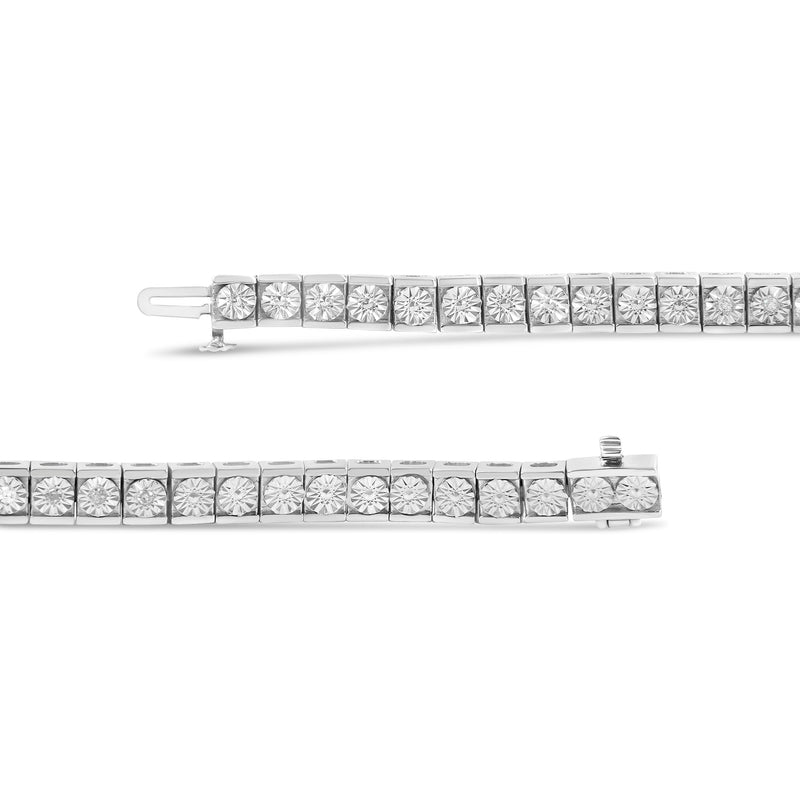 Bids.com .925 Sterling Silver 1/4 Cttw Miracle Set Diamond and Bead Link 7.25" Tennis Bracelet (I-J Color, I2-I3 Clarity) Bracelets