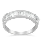 Bids.com .925 Sterling Silver 1/2 Cttw Baguette Cut Diamond Channel Set X-Station Wedding Ring (H-I Color, I1-I2 Clarity) - Size 6-1/2 Rings