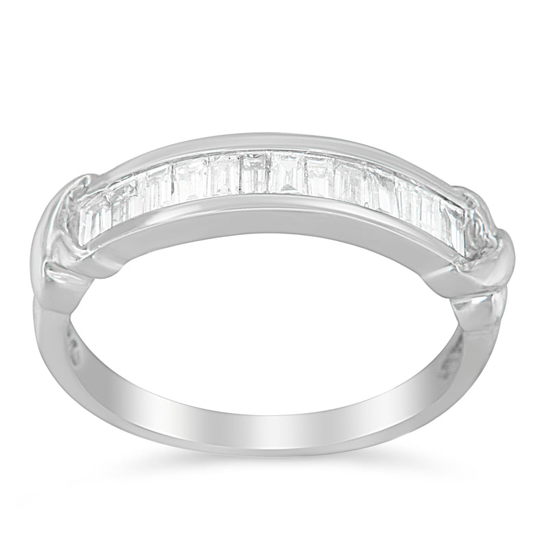 Bids.com .925 Sterling Silver 1/2 Cttw Baguette Cut Diamond Channel Set X-Station Wedding Ring (H-I Color, I1-I2 Clarity) - Size 6-1/2 Rings