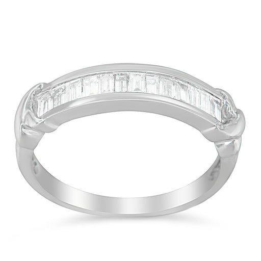 Bids.com .925 Sterling Silver 1/2 Cttw Baguette Cut Diamond Channel Set X-Station Wedding Ring (H-I Color, I1-I2 Clarity) - Size 6-1/2 Rings