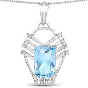 Bids.com 5.76 Carat Genuine Swiss Blue Topaz & White Topaz .925 Sterling Silver Pendant Pendants