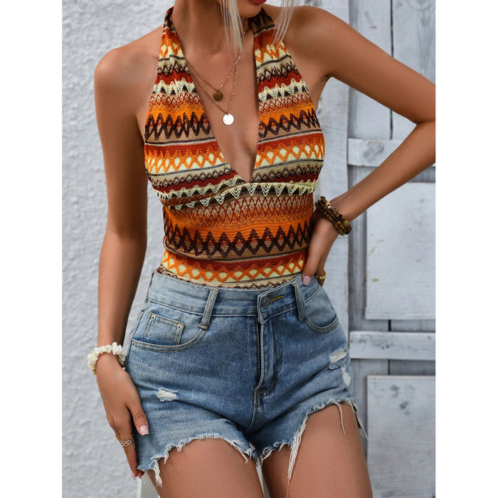 Geometric Halter Neck Cropped Tank