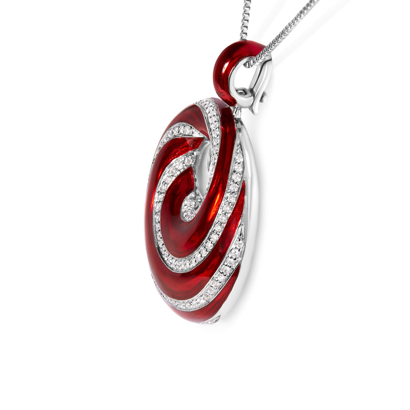 Bids.com .925 Sterling Silver Red Enamel and 1/2 Diamond Endless Swirl Medallion 18" Pendant Necklace (F-G Color, VS1-VS2 Clarity) Necklaces