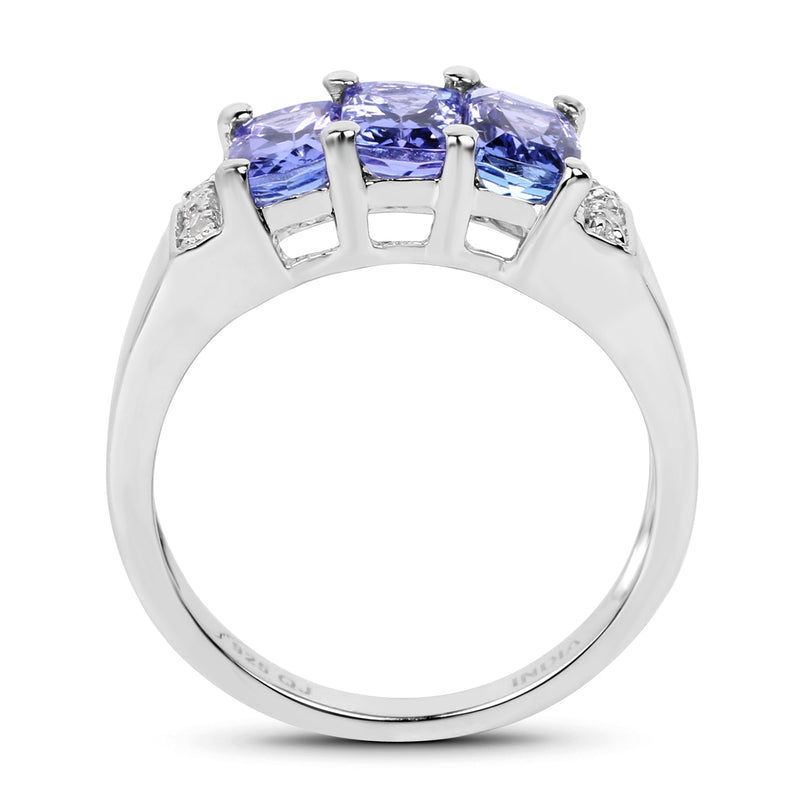Bids.com 1.63 Carat Genuine Tanzanite & White Diamond .925 Sterling Silver Ring Rings