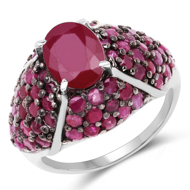 Bids.com 5.15 Carat Genuine Glass Filled Ruby & Ruby .925 Sterling Silver Ring Rings