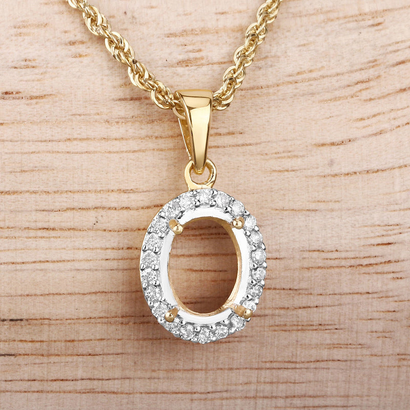 Bids.com 0.22 Carat Genuine White Diamond 14K Yellow Gold Semi Mount Pendant - holds 9x7mm Oval Gemstone Pendants