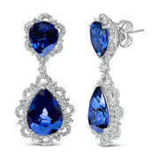 Bids.com 18K White Gold Blue Sapphire and Diamond 2.00 Cttw Diamond Halo Drop and Dangle Earring (G-H Color, SI1-SI2 Clarity) Earrings