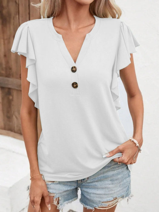 Ruffled Notched Cap Sleeve T-Shirt