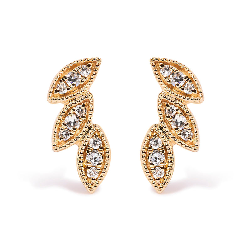 Bids.com 10K Yellow Gold 1/10 Cttw Diamond Triple Leaf Stud Earring (H-I Color, I1-I2 Clarity) Earrings