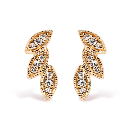 Bids.com 10K Yellow Gold 1/10 Cttw Diamond Triple Leaf Stud Earring (H-I Color, I1-I2 Clarity) Earrings