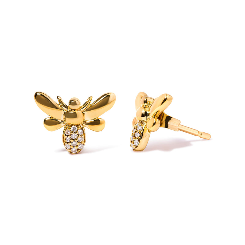 Bids.com 10K Yellow Gold Diamond Accented Bumble Bee Stud Earring (H-I Color, I1-I2 Clarity) Earrings