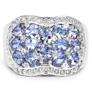Bids.com 2.62 Carat Genuine Tanzanite and White Topaz .925 Sterling Silver Ring Rings