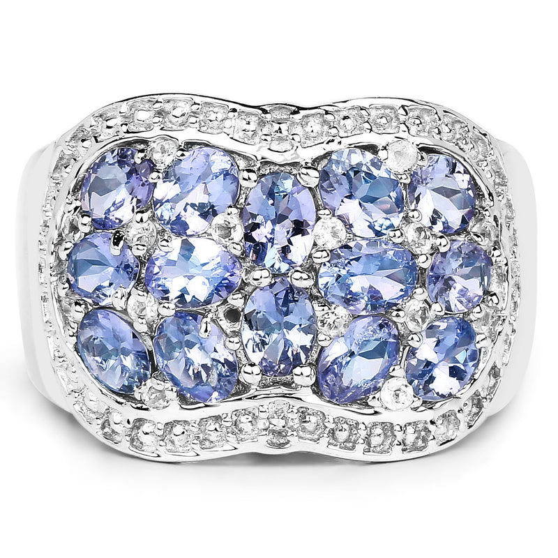Bids.com 2.62 Carat Genuine Tanzanite and White Topaz .925 Sterling Silver Ring Rings