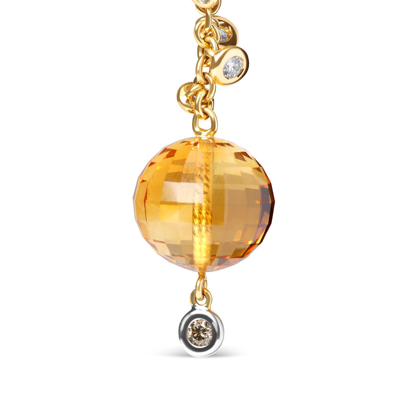 Bids.com 18K Yellow Gold 2/3 Cttw Round Bezel Diamond and 25mm Ball Shaped Yellow Citrine Gemstone Dangle Stud Earring (Brown and G-H Color, SI1-SI2 Clarity) Earrings
