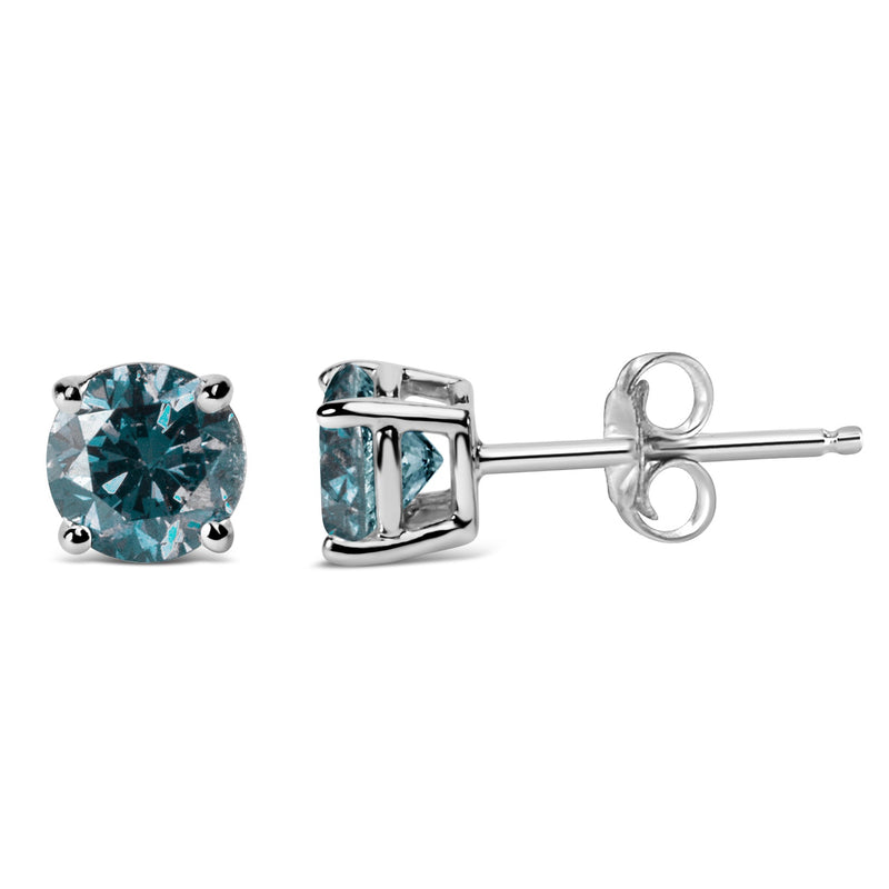 Bids.com 14K White Gold 1/2 Cttw Round Brilliant Cut Lab Grown Blue Diamond 4-Prong Classic Solitaire Stud Earrings (Blue Color, VVS2-VS1 Clarity) Earrings
