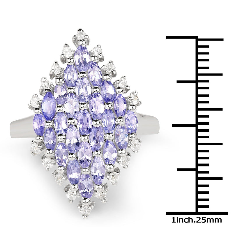 Bids.com 2.40 Carat Genuine Tanzanite and White Topaz .925 Sterling Silver Ring Rings