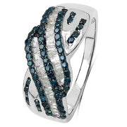 Bids.com 0.88 Carat Genuine Blue Diamond & White Diamond .925 Sterling Silver Ring Rings